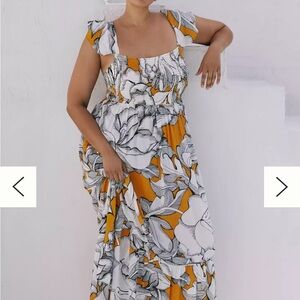 Alexandra Farmer Short-Sleeve Smocked Midi Dress